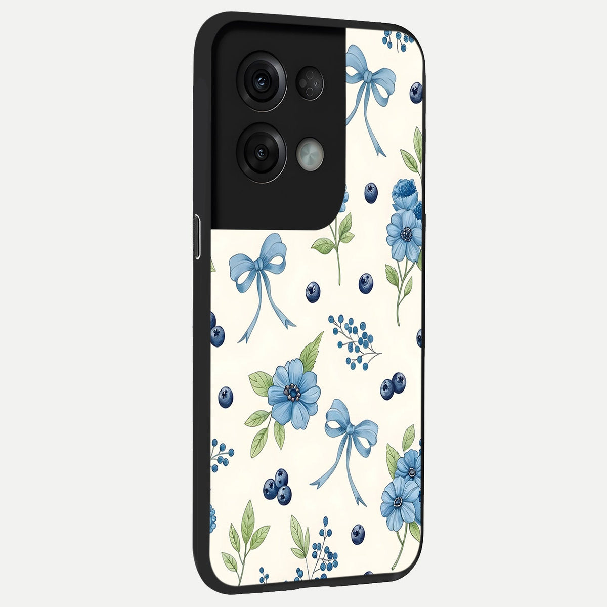  Blue Flower And Bow back cover For Oppo Reno 8 Pro slim fit glass case with vibrant aesthetic design