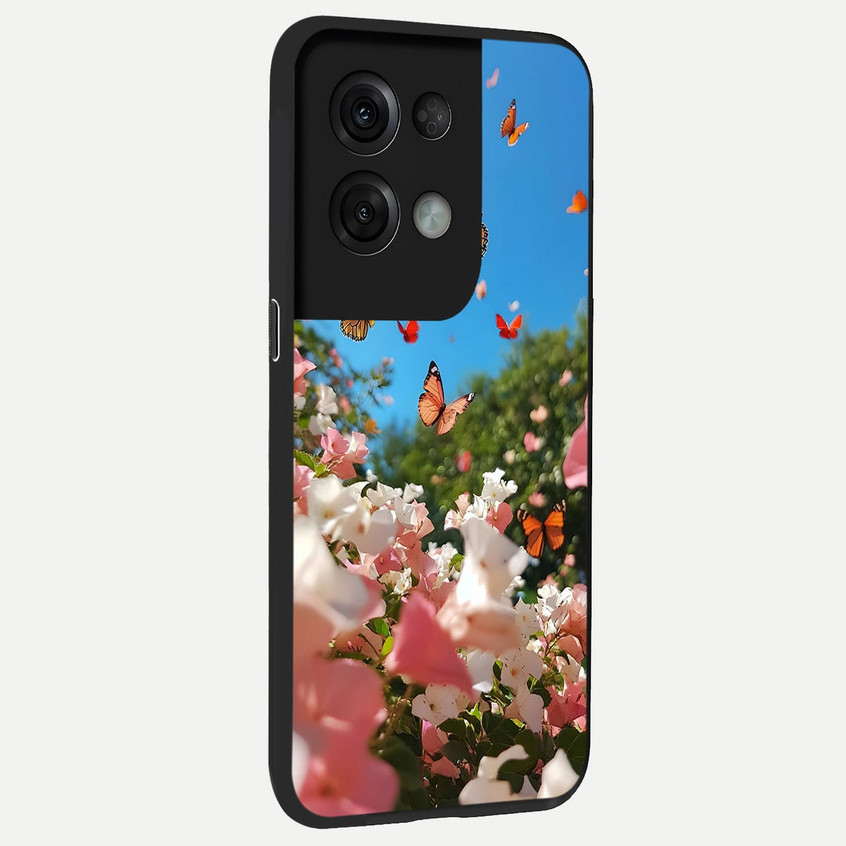  Butterflies In Bloom Sky back cover For Oppo Reno 8 Pro slim fit glass case with vibrant aesthetic design