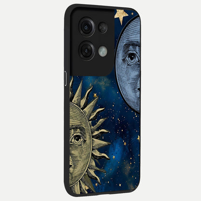  Celestial Moon With Sun back cover For Oppo Reno 8 Pro slim fit glass case with vibrant aesthetic design