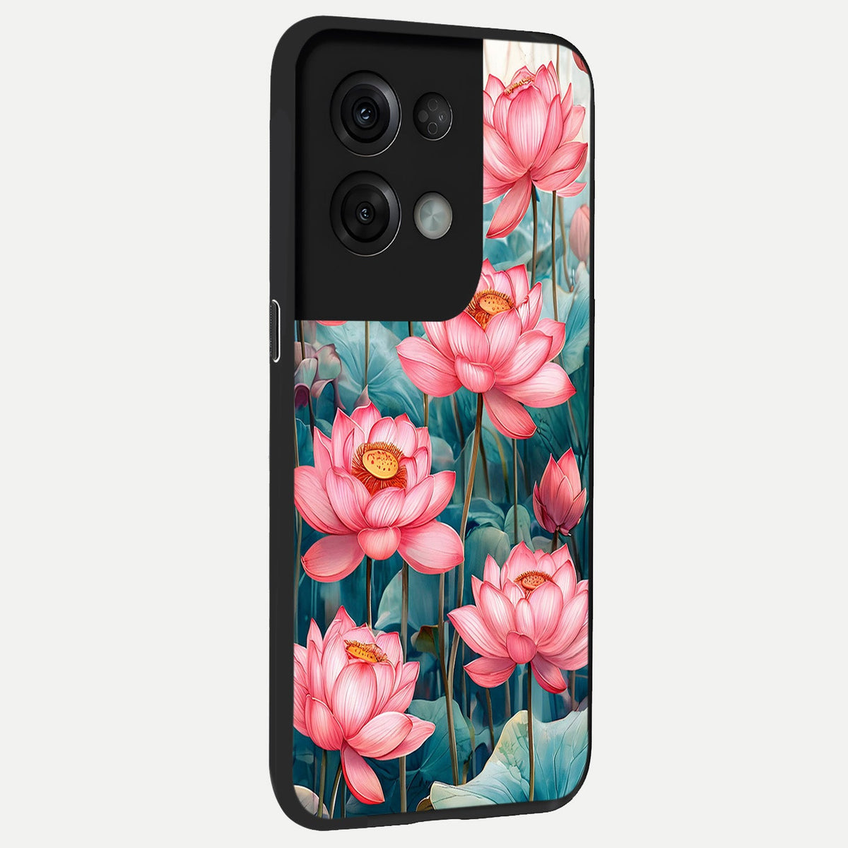  Celestial Pink Lotus back cover For Oppo Reno 8 Pro slim fit glass case with vibrant aesthetic design