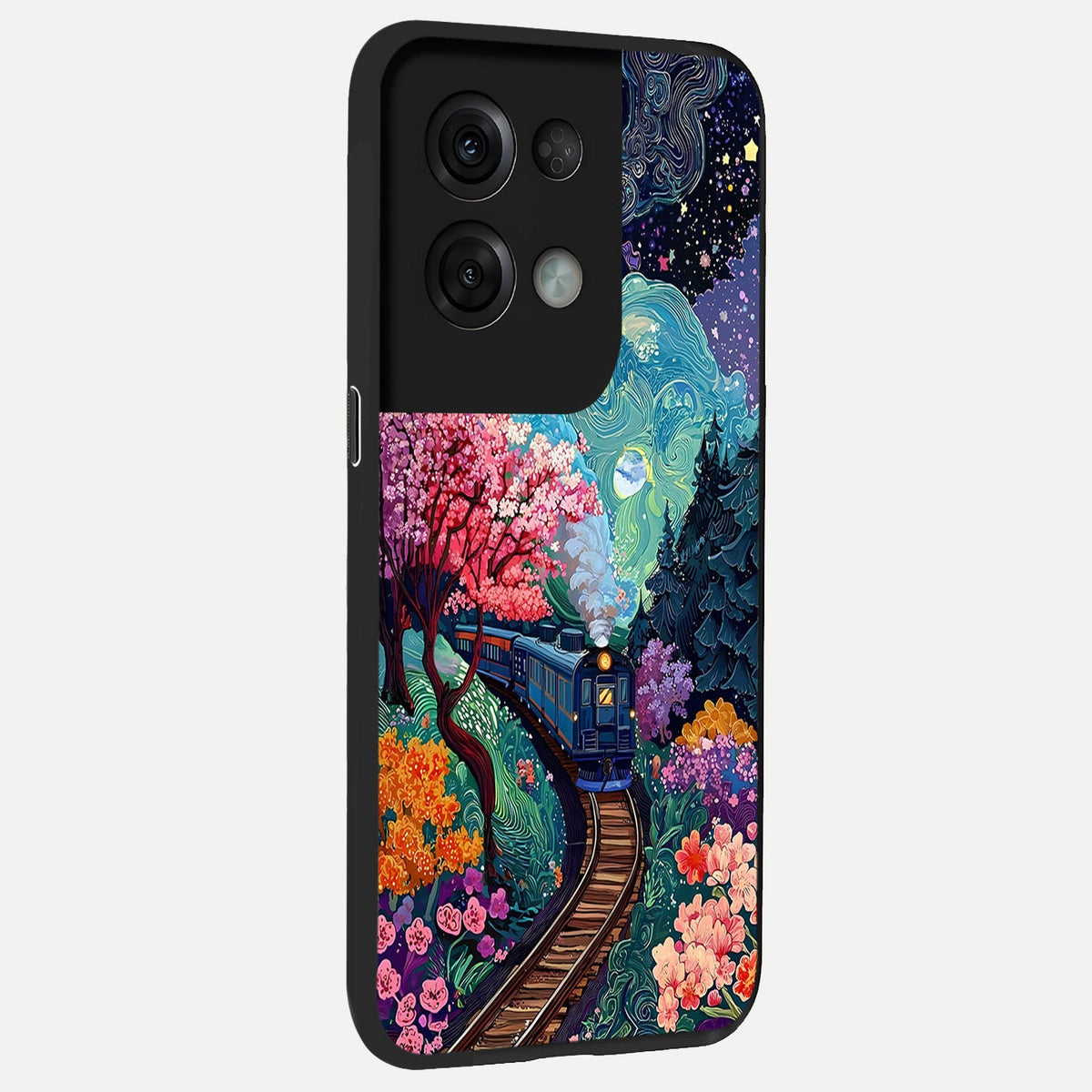  Celestial Train Journey back cover For Oppo Reno 8 Pro slim fit glass case with vibrant aesthetic design