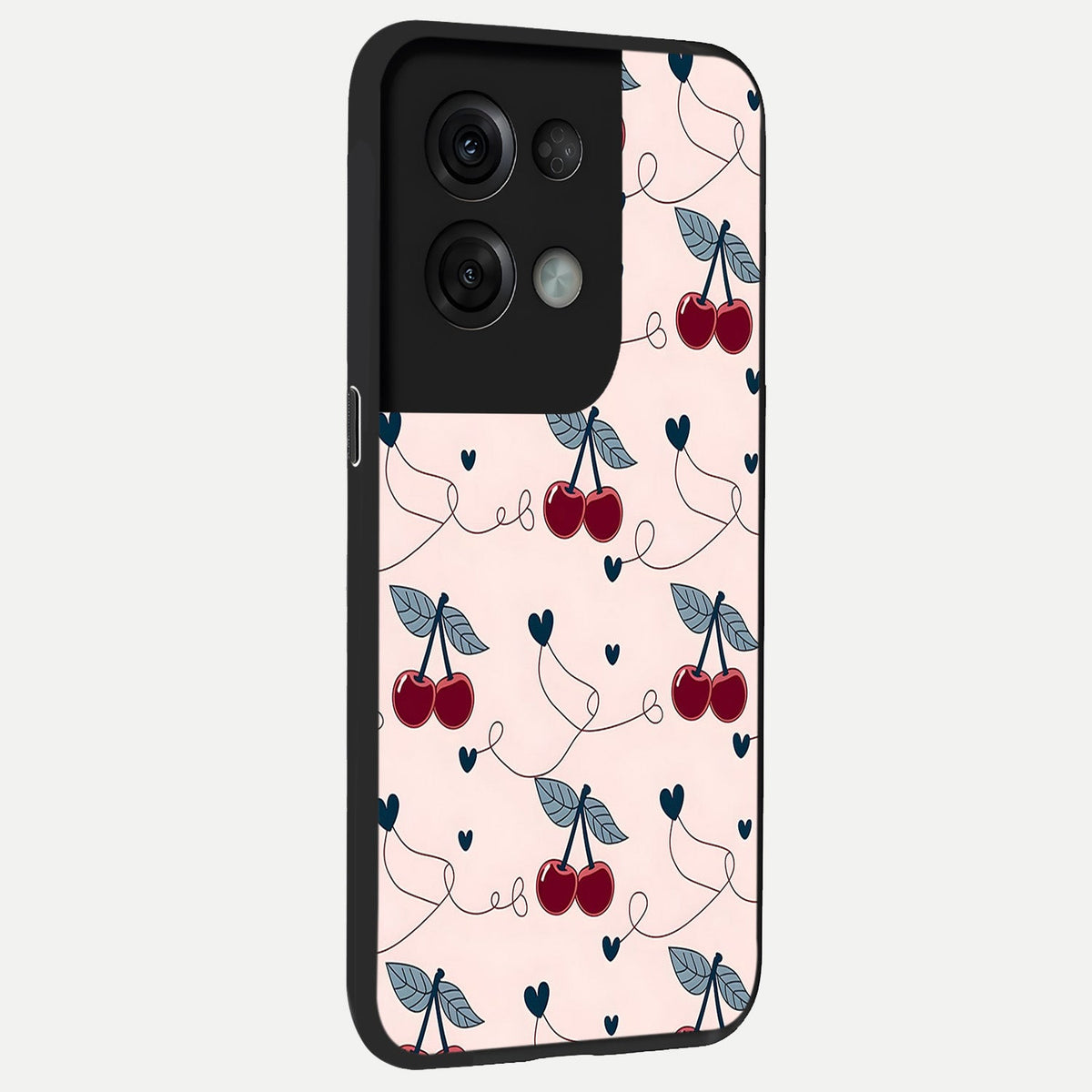  Cherry Heart Line back cover For Oppo Reno 8 Pro slim fit glass case with vibrant aesthetic design