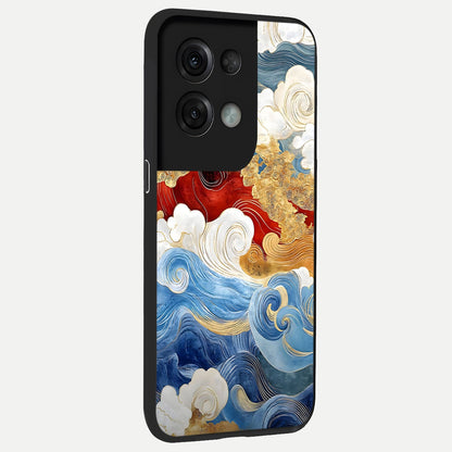  Colored Waves back cover For Oppo Reno 8 Pro slim fit glass case with vibrant aesthetic design