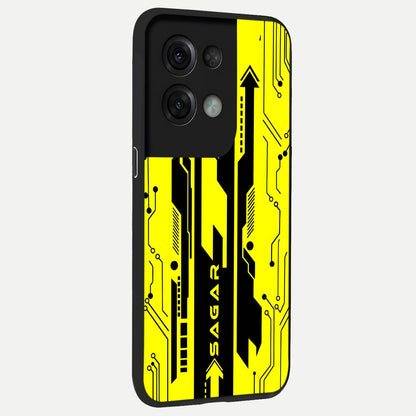 Electric Pulse CYBERPUNK Custom Name back cover For Oppo Reno 8 Pro slim fit glass case with vibrant aesthetic design