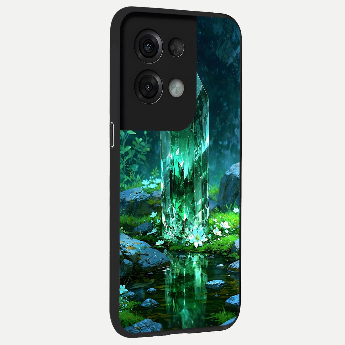  Emerald Light Crystal back cover For Oppo Reno 8 Pro slim fit glass case with vibrant aesthetic design