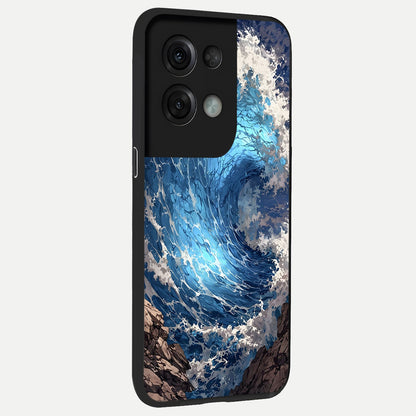  Giant Ocean Wave back cover For Oppo Reno 8 Pro slim fit glass case with vibrant aesthetic design
