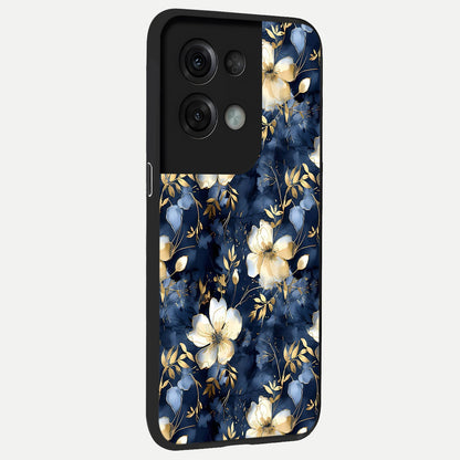  Golden Midnight Bloom back cover For Oppo Reno 8 Pro slim fit glass case with vibrant aesthetic design