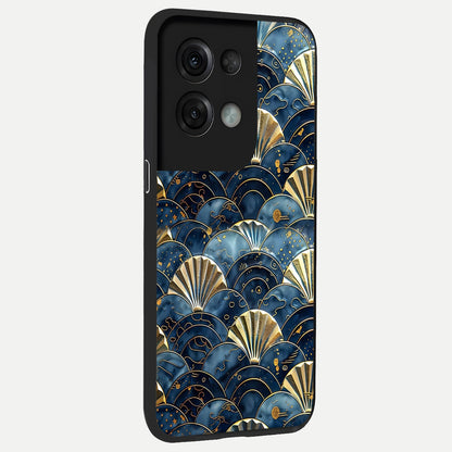  Golden Wave Luxe back cover For Oppo Reno 8 Pro slim fit glass case with vibrant aesthetic design