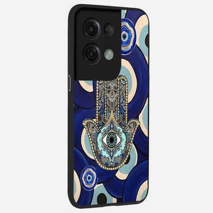  Hamsa Divine Guard back cover For Oppo Reno 8 Pro slim fit glass case with vibrant aesthetic design
