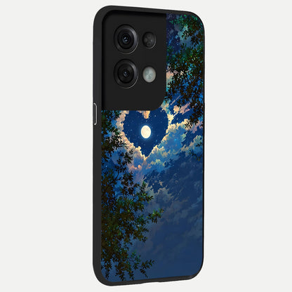  Heart With Moon Sky back cover For Oppo Reno 8 Pro slim fit glass case with vibrant aesthetic design