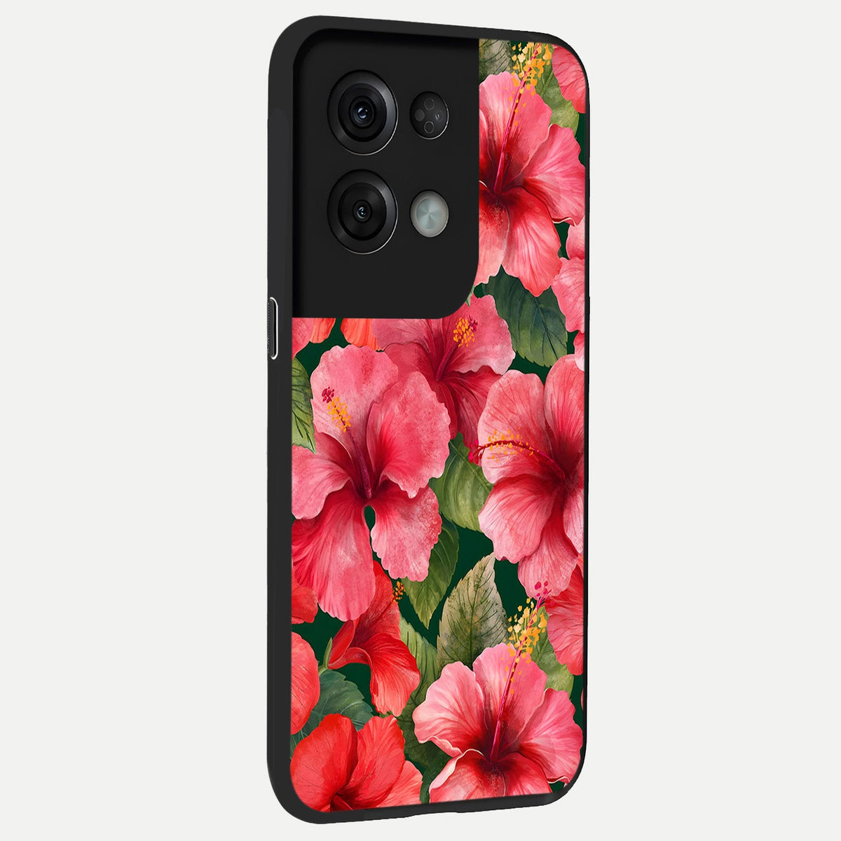  Hibiscus Pattern back cover For Oppo Reno 8 Pro slim fit glass case with vibrant aesthetic design