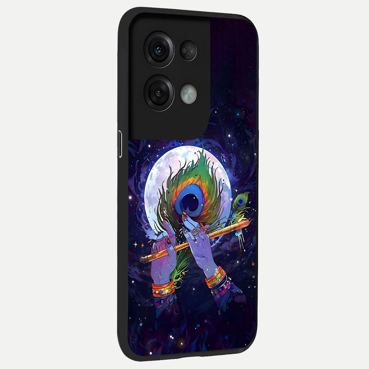  Krishna Hands Art back cover For Oppo Reno 8 Pro slim fit glass case with vibrant aesthetic design