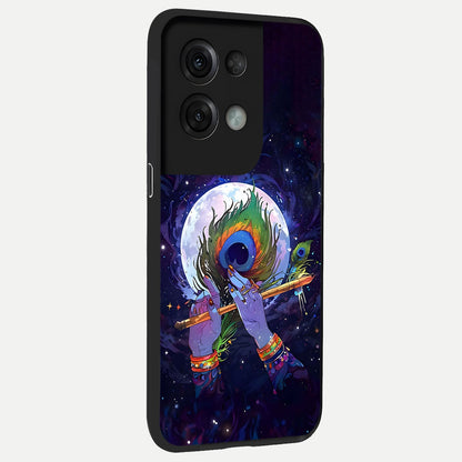  Krishna Hands Art back cover For Oppo Reno 8 Pro slim fit glass case with vibrant aesthetic design