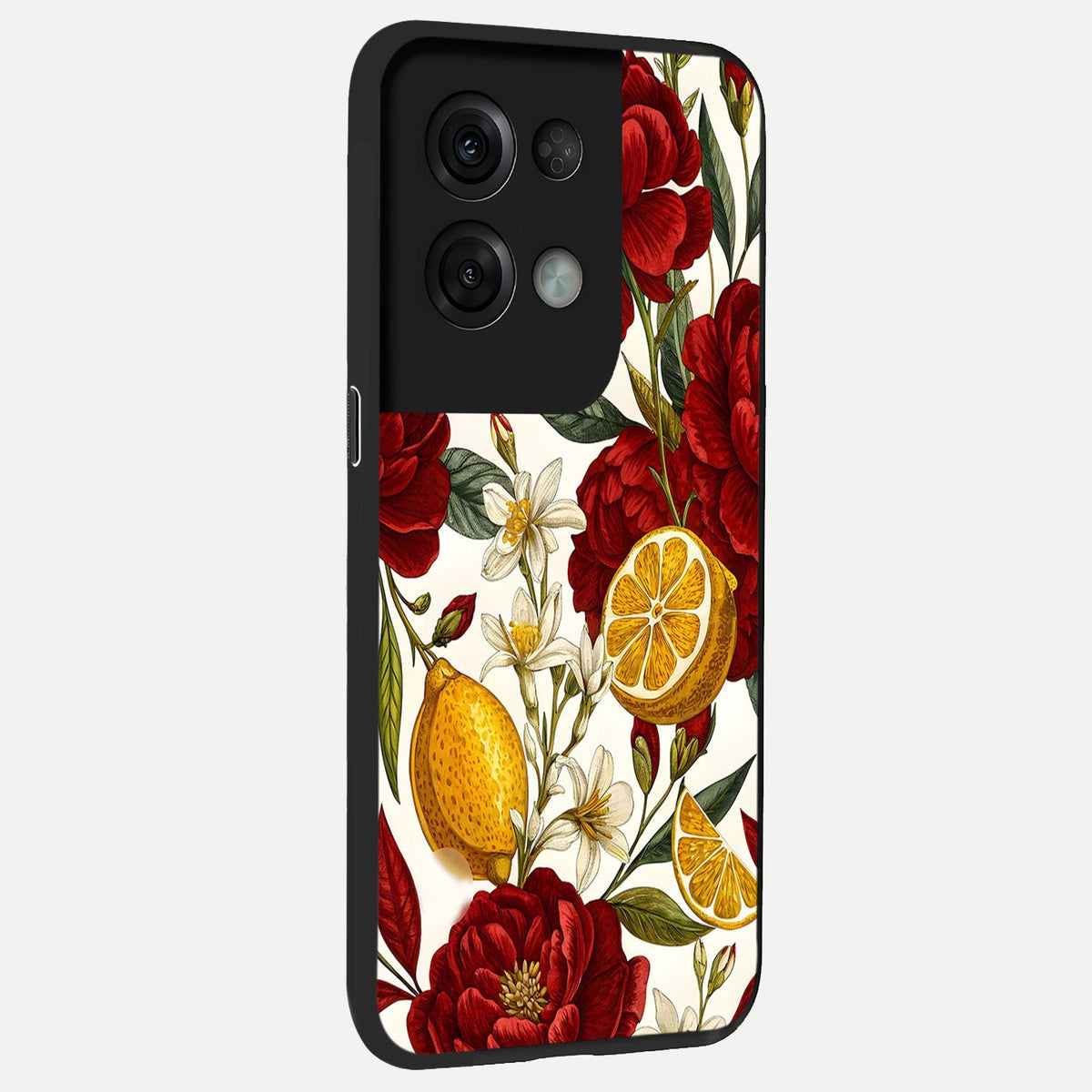  Lemon Rose Charm back cover For Oppo Reno 8 Pro slim fit glass case with vibrant aesthetic design