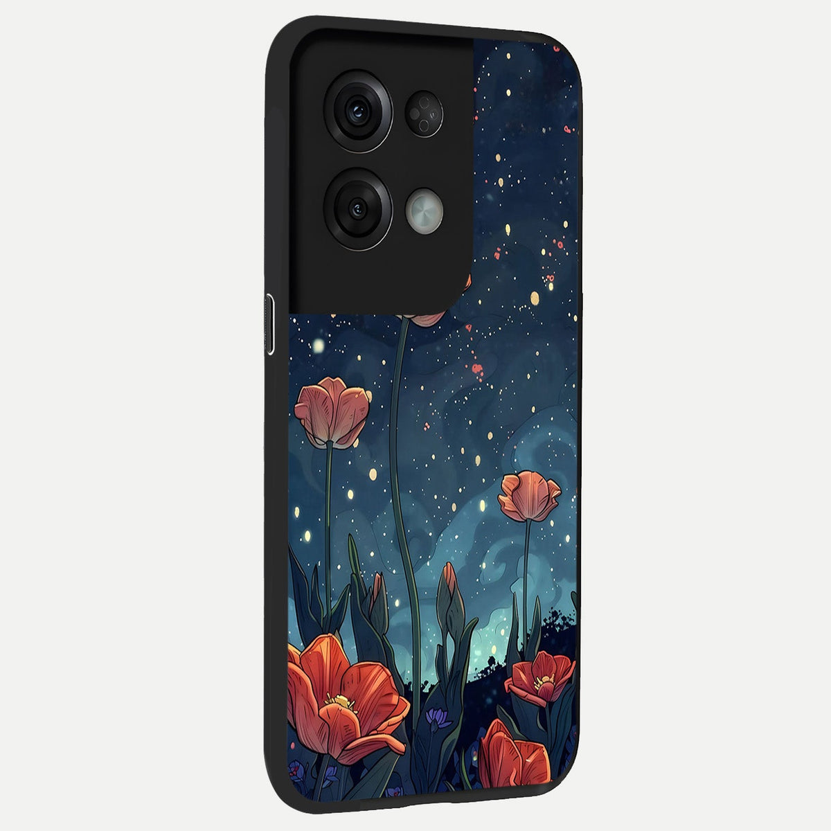  Midnight Tulip Glow back cover For Oppo Reno 8 Pro slim fit glass case with vibrant aesthetic design