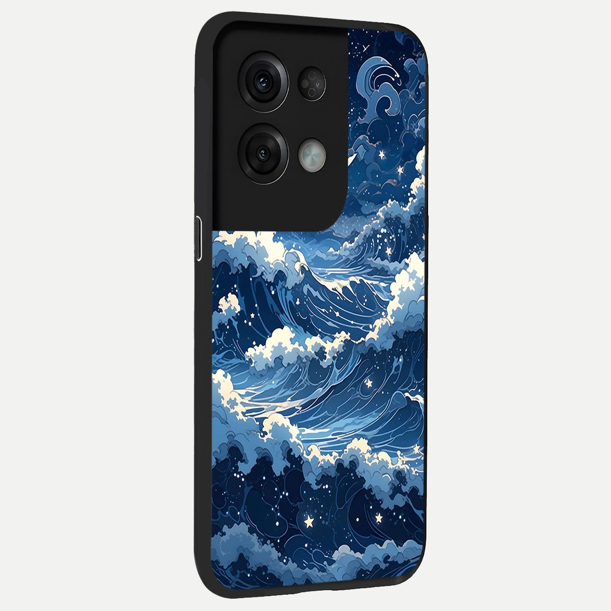  Ocean Moon Waves back cover For Oppo Reno 8 Pro slim fit glass case with vibrant aesthetic design
