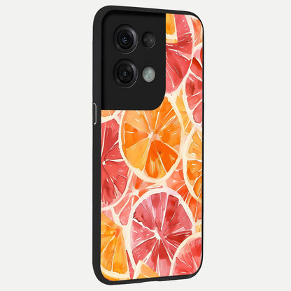  Orange Fruits Pattern back cover For Oppo Reno 8 Pro slim fit glass case with vibrant aesthetic design