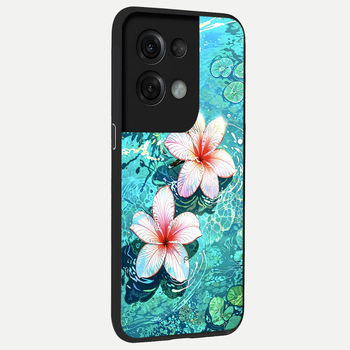  Pink Flowers in Water back cover For Oppo Reno 8 Pro slim fit glass case with vibrant aesthetic design