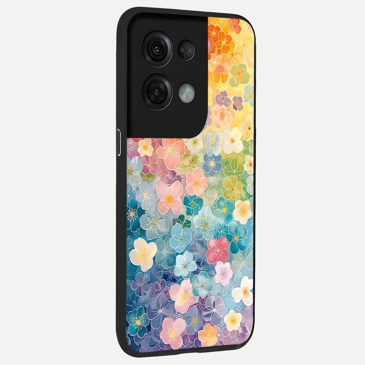  Rainbow Blossom Burst back cover For Oppo Reno 8 Pro slim fit glass case with vibrant aesthetic design