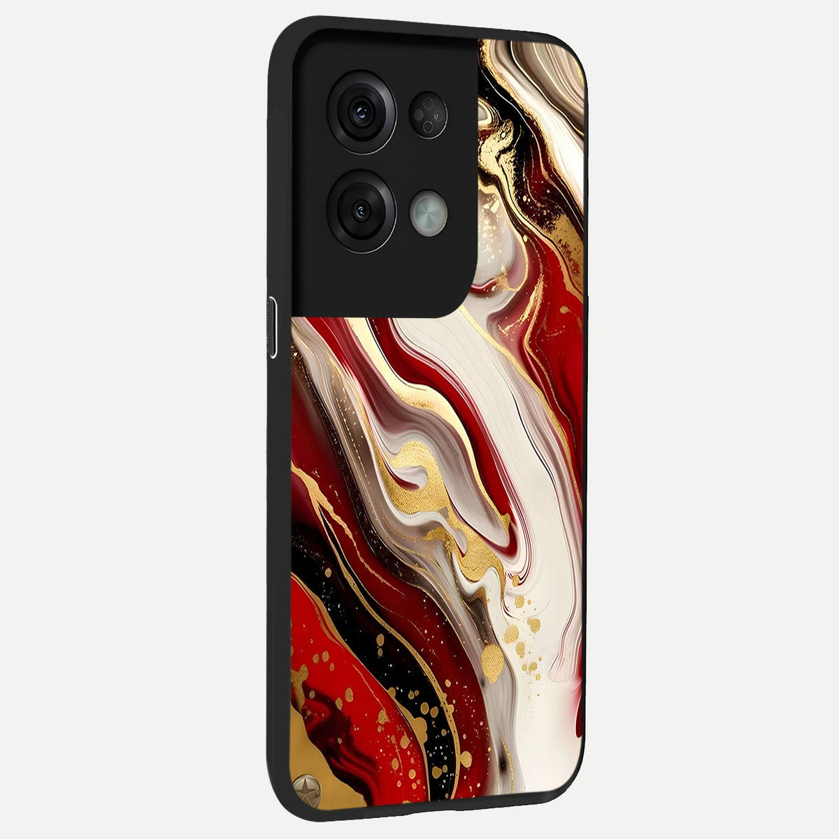  Red And White Marble back cover For Oppo Reno 8 Pro slim fit glass case with vibrant aesthetic design