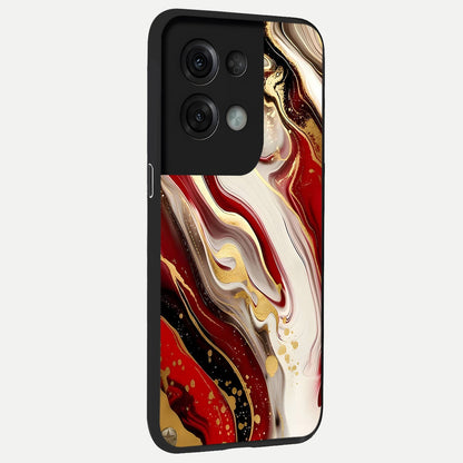  Red And White Marble back cover For Oppo Reno 8 Pro slim fit glass case with vibrant aesthetic design
