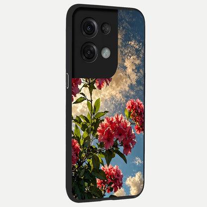  Red Bloom Skies back cover For Oppo Reno 8 Pro slim fit glass case with vibrant aesthetic design