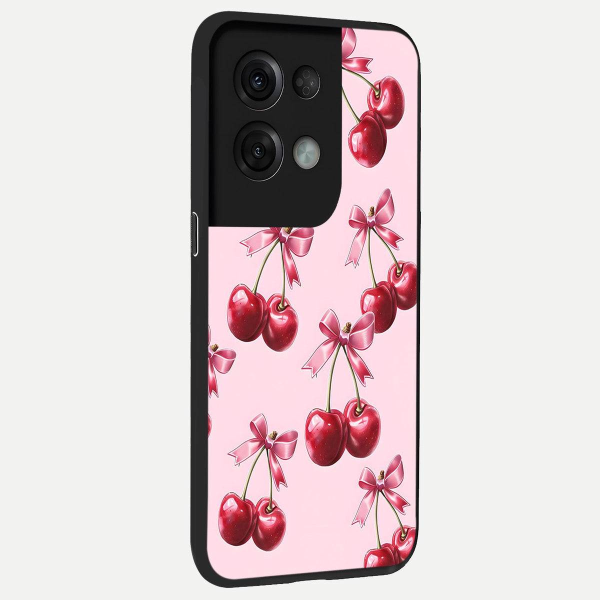  Red Cherries Pattern back cover For Oppo Reno 8 Pro slim fit glass case with vibrant aesthetic design