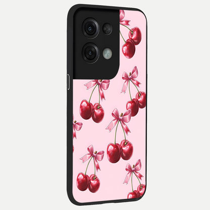  Red Cherries Pattern back cover For Oppo Reno 8 Pro slim fit glass case with vibrant aesthetic design