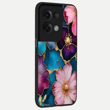 Sparkle Floral back cover For Oppo Reno 8 Pro slim fit glass case with vibrant aesthetic design
