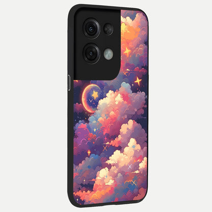  Starlit Dream Clouds back cover For Oppo Reno 8 Pro slim fit glass case with vibrant aesthetic design