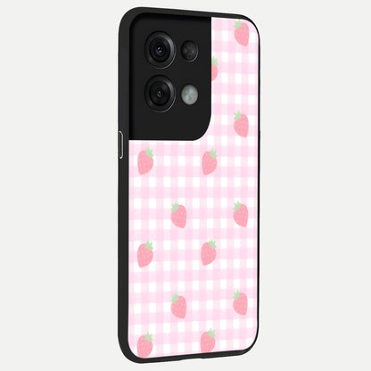 Strawberry Picnic Love back cover For Oppo Reno 8 Pro slim fit glass case with vibrant aesthetic design
