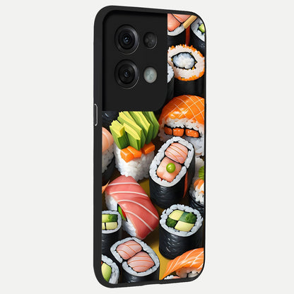  Sushi Food Pattern back cover For Oppo Reno 8 Pro slim fit glass case with vibrant aesthetic design