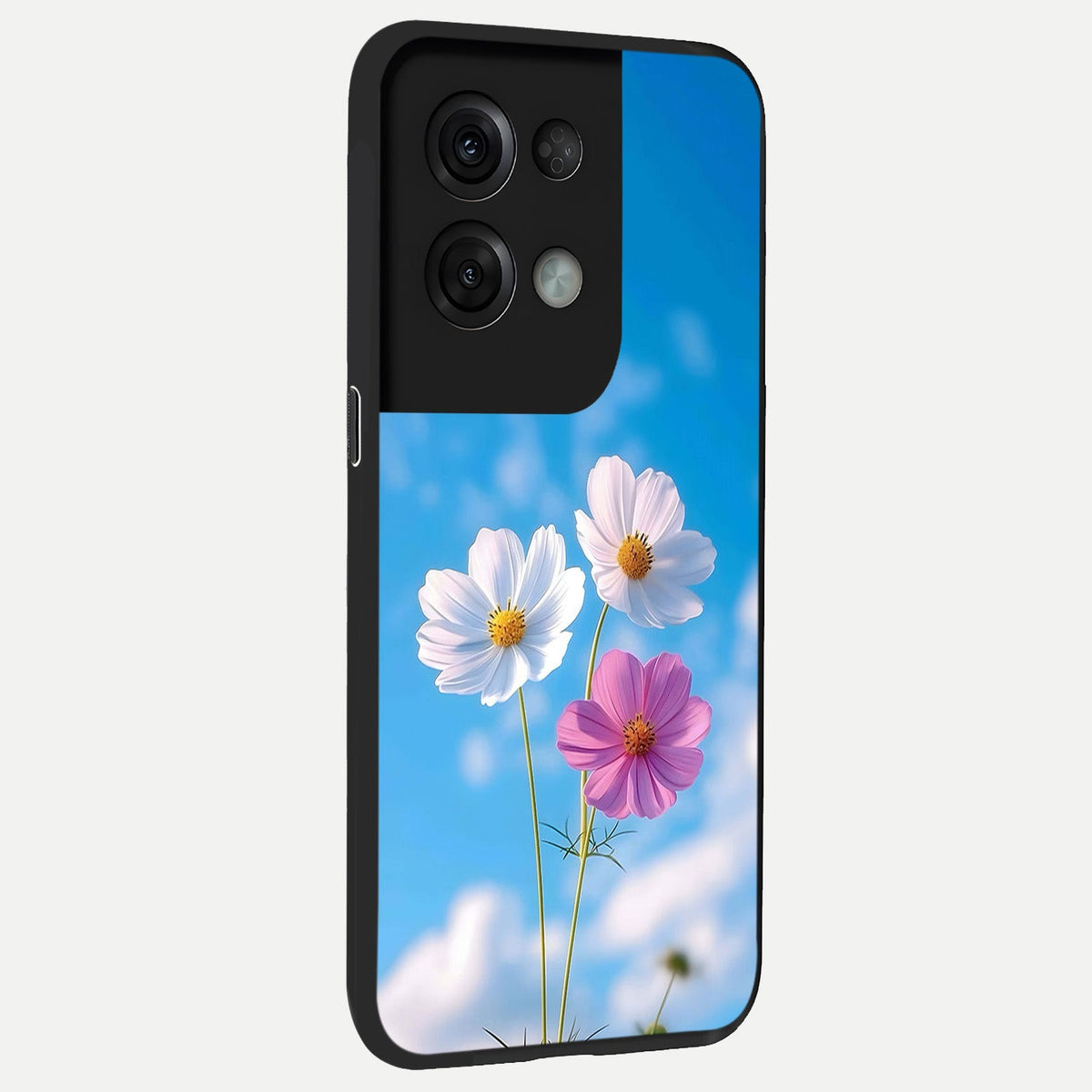  Tripple Flowers With Sky back cover For Oppo Reno 8 Pro slim fit glass case with vibrant aesthetic design