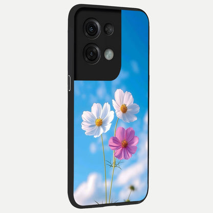  Tripple Flowers With Sky back cover For Oppo Reno 8 Pro slim fit glass case with vibrant aesthetic design