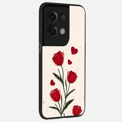  Tulip With Heart back cover For Oppo Reno 8 Pro slim fit glass case with vibrant aesthetic design