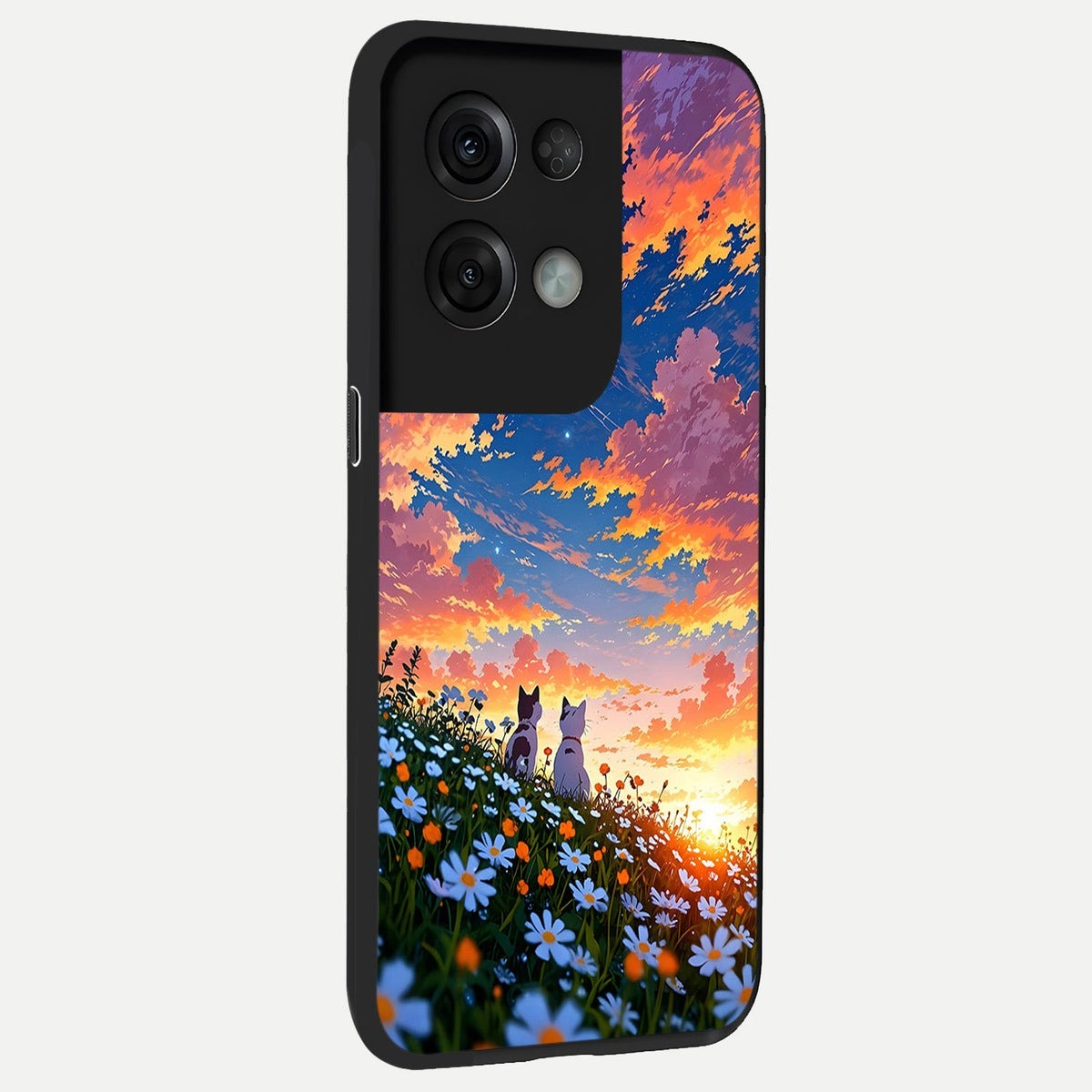  Two Cats Friends back cover For Oppo Reno 8 Pro slim fit glass case with vibrant aesthetic design