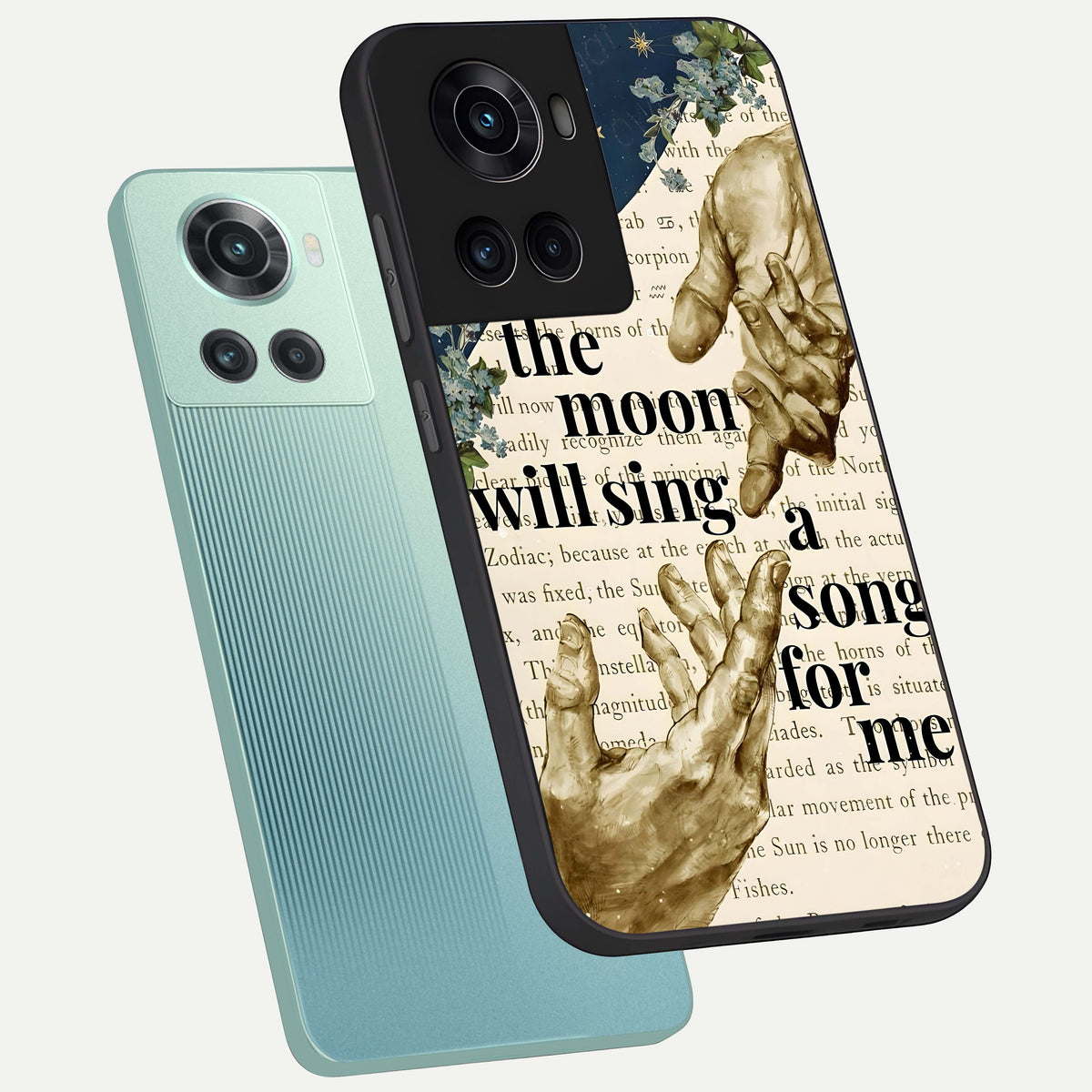  Aesthetic Divine phone case For OnePlus 10R showing premium glass back cover with detailed artwork