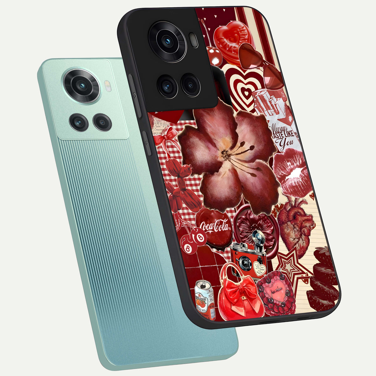  Aesthetic Little Freak phone case For OnePlus 10R showing premium glass back cover with detailed artwork
