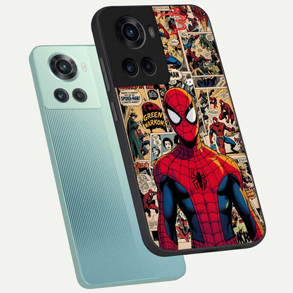  Aesthetic Spider phone case For OnePlus 10R showing premium glass back cover with detailed artwork