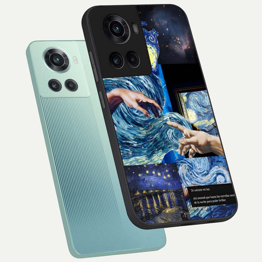  Aesthetic Vando Hands phone case For OnePlus 10R showing premium glass back cover with detailed artwork