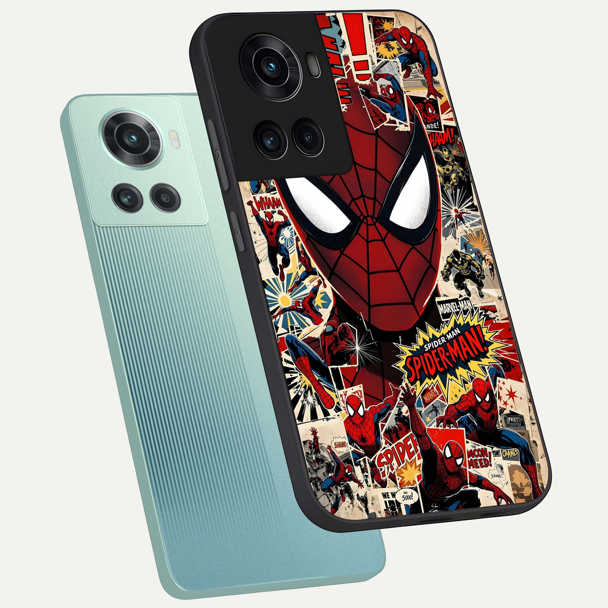  Aesthetic Wonder Spider phone case For OnePlus 10R showing premium glass back cover with detailed artwork
