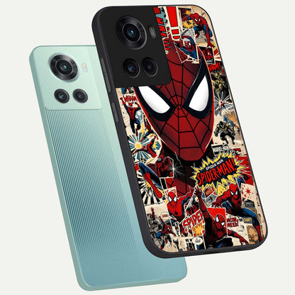  Aesthetic Wonder Spider phone case For OnePlus 10R showing premium glass back cover with detailed artwork