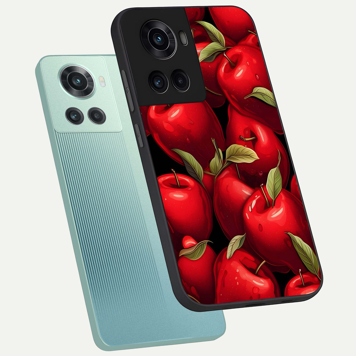  Apple Pattern phone case For OnePlus 10R showing premium glass back cover with detailed artwork