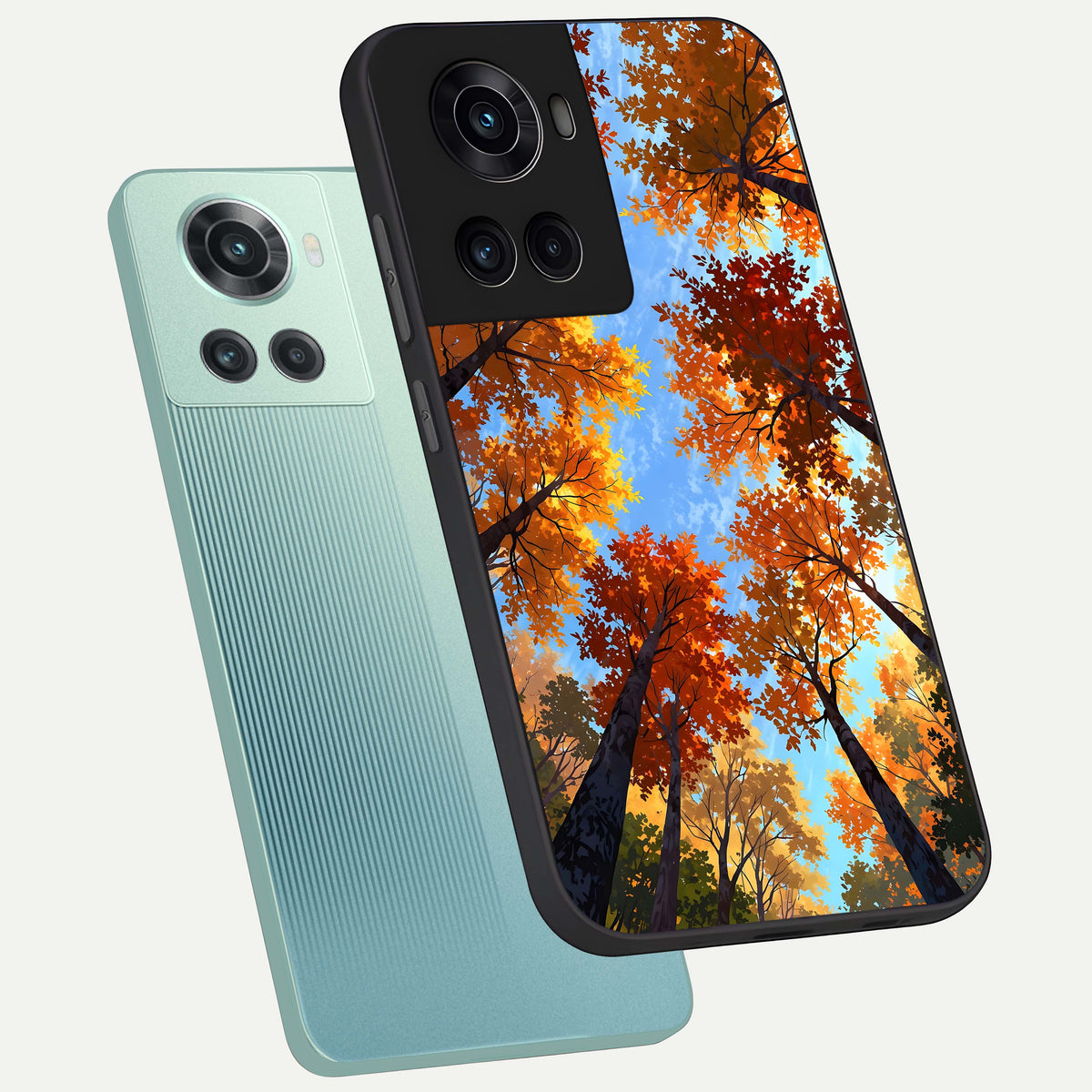  Autumn Sky Rise phone case For OnePlus 10R showing premium glass back cover with detailed artwork