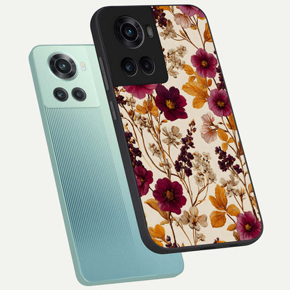  Autumn Wine Bloom phone case For OnePlus 10R showing premium glass back cover with detailed artwork