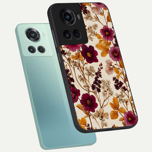  Autumn Wine Bloom phone case For OnePlus 10R showing premium glass back cover with detailed artwork