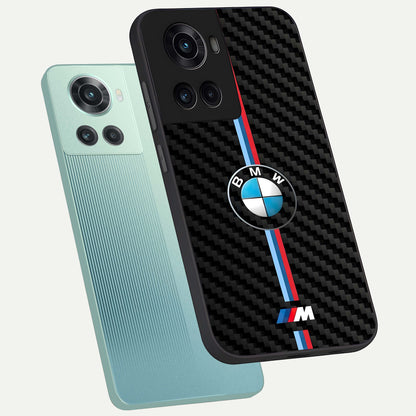  BMW Pattern phone case For OnePlus 10R showing premium glass back cover with detailed artwork