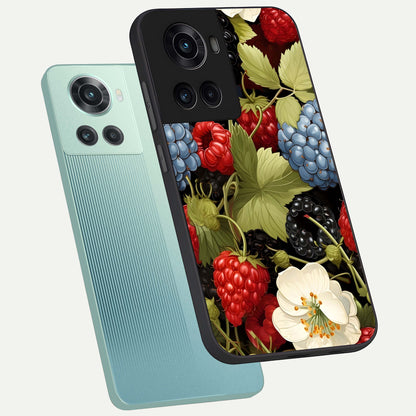  Berry Bloom Charm phone case For OnePlus 10R showing premium glass back cover with detailed artwork
