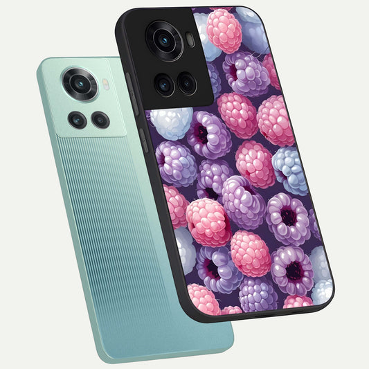  Berry Candy Pop phone case For OnePlus 10R showing premium glass back cover with detailed artwork