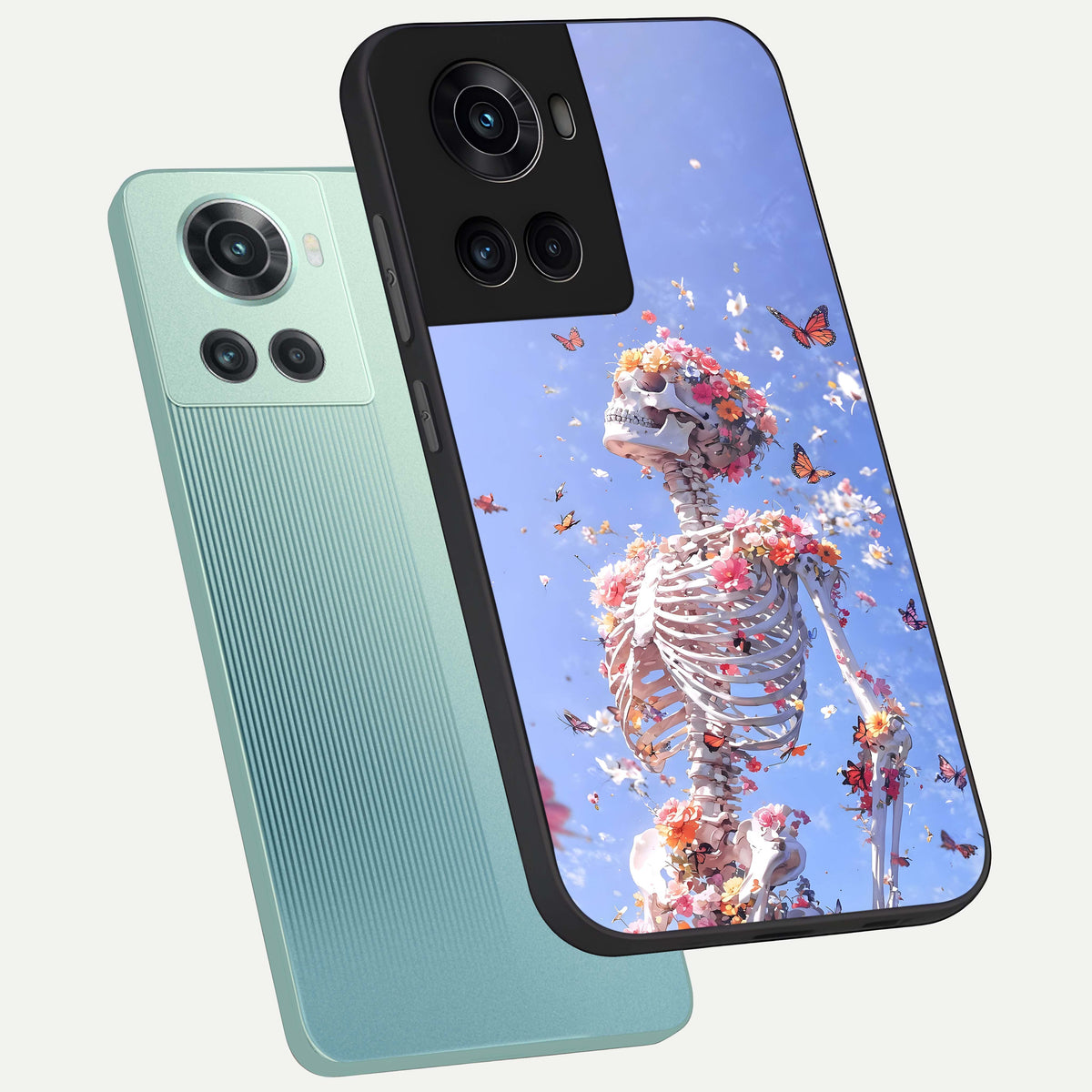  Bloom Beyond Bones phone case For OnePlus 10R showing premium glass back cover with detailed artwork